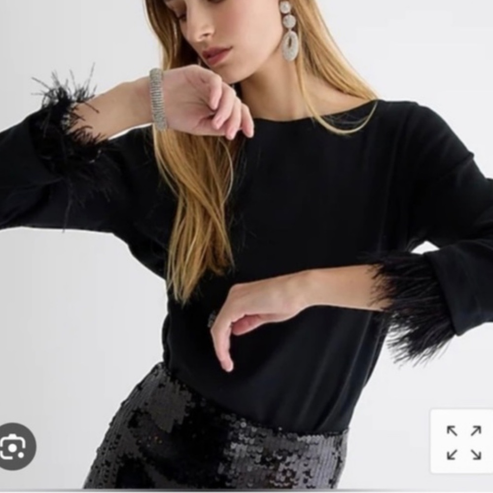 J. Crew NWT Feather Trim Long-sleeve Shirt - Black Size L